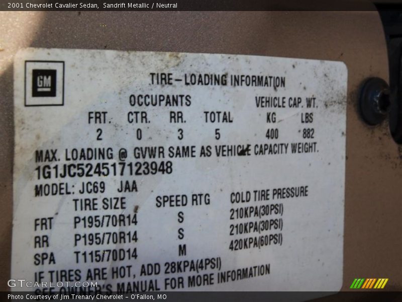 Sandrift Metallic / Neutral 2001 Chevrolet Cavalier Sedan