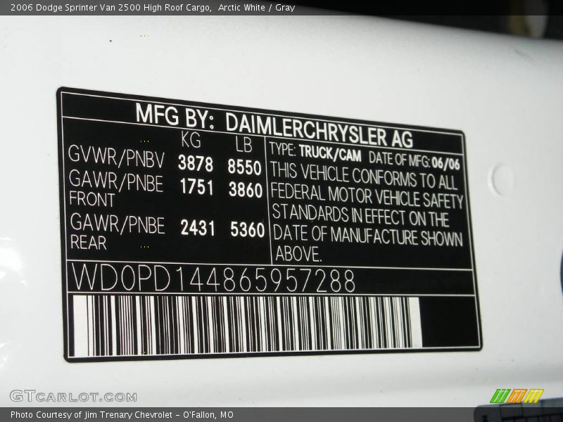 Arctic White / Gray 2006 Dodge Sprinter Van 2500 High Roof Cargo