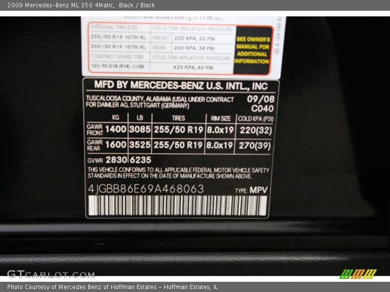 Black / Black 2009 Mercedes-Benz ML 350 4Matic