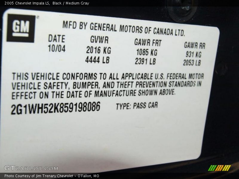 Black / Medium Gray 2005 Chevrolet Impala LS