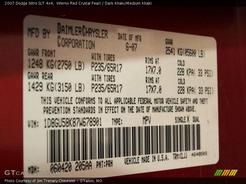 Inferno Red Crystal Pearl / Dark Khaki/Medium Khaki 2007 Dodge Nitro SLT 4x4