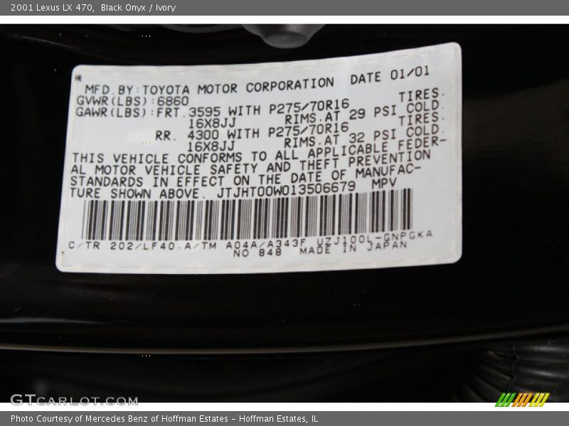 2001 LX 470 Black Onyx Color Code 202