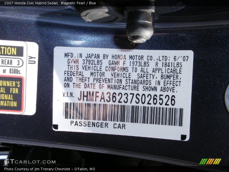 Magnetic Pearl / Blue 2007 Honda Civic Hybrid Sedan