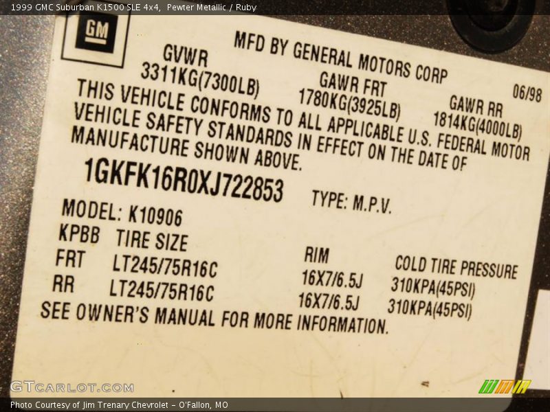 Pewter Metallic / Ruby 1999 GMC Suburban K1500 SLE 4x4