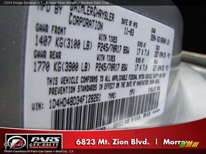 Brilliant Silver Metallic / Medium Slate Gray 2004 Dodge Durango SLT