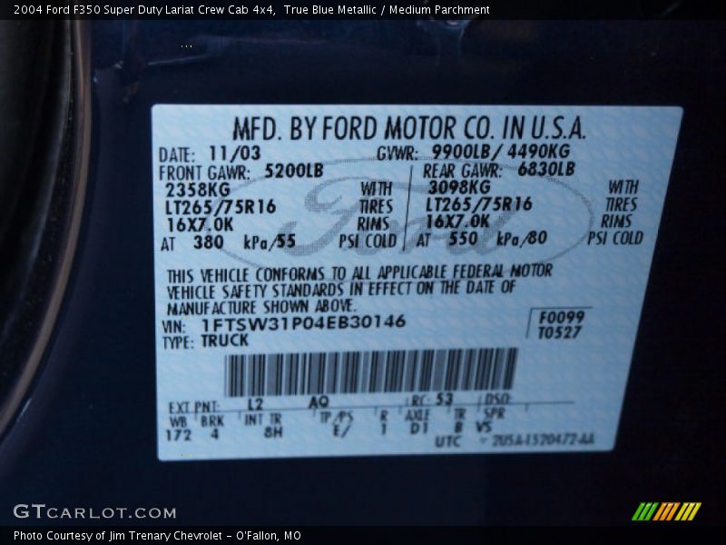 True Blue Metallic / Medium Parchment 2004 Ford F350 Super Duty Lariat Crew Cab 4x4