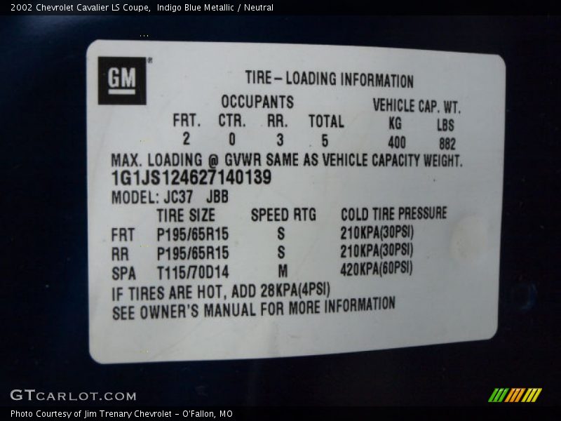 Indigo Blue Metallic / Neutral 2002 Chevrolet Cavalier LS Coupe