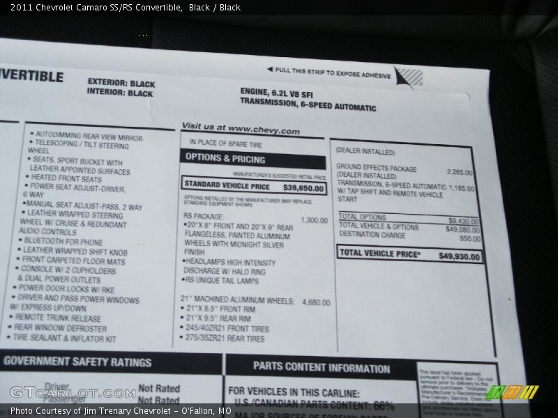 Black / Black 2011 Chevrolet Camaro SS/RS Convertible