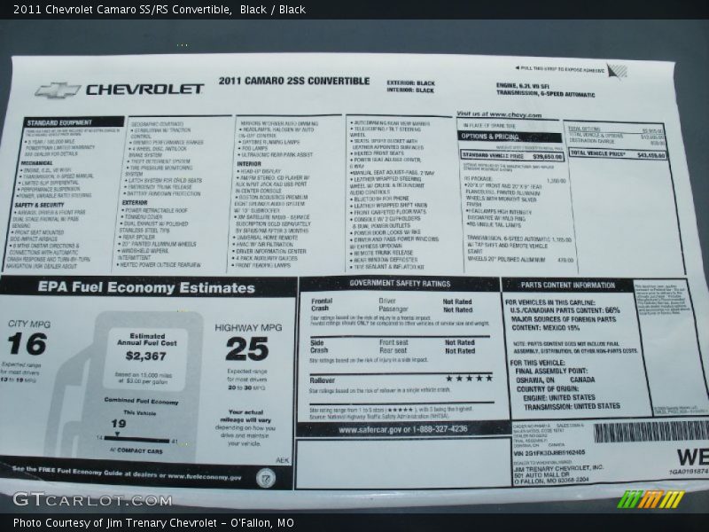 Black / Black 2011 Chevrolet Camaro SS/RS Convertible