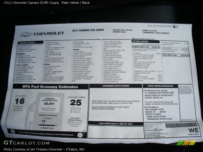 Rally Yellow / Black 2011 Chevrolet Camaro SS/RS Coupe