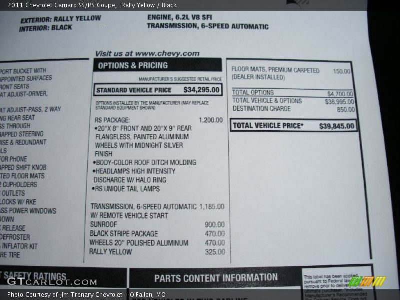 Rally Yellow / Black 2011 Chevrolet Camaro SS/RS Coupe