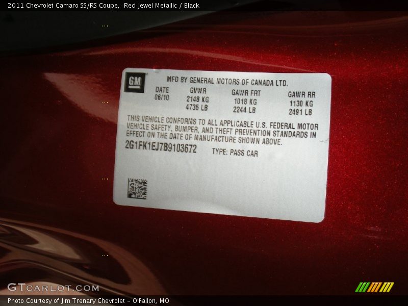 Red Jewel Metallic / Black 2011 Chevrolet Camaro SS/RS Coupe