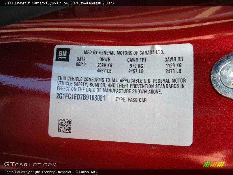 Red Jewel Metallic / Black 2011 Chevrolet Camaro LT/RS Coupe