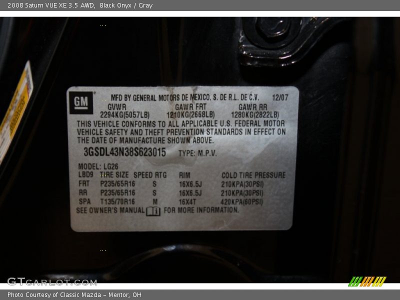 Black Onyx / Gray 2008 Saturn VUE XE 3.5 AWD