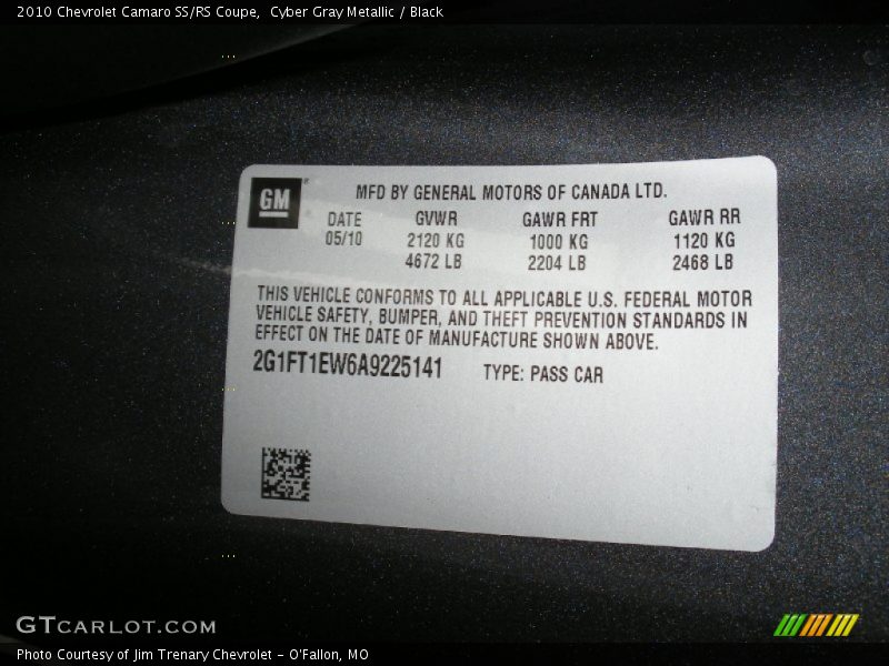 Cyber Gray Metallic / Black 2010 Chevrolet Camaro SS/RS Coupe