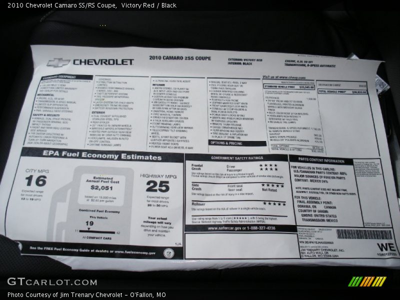  2010 Camaro SS/RS Coupe Window Sticker