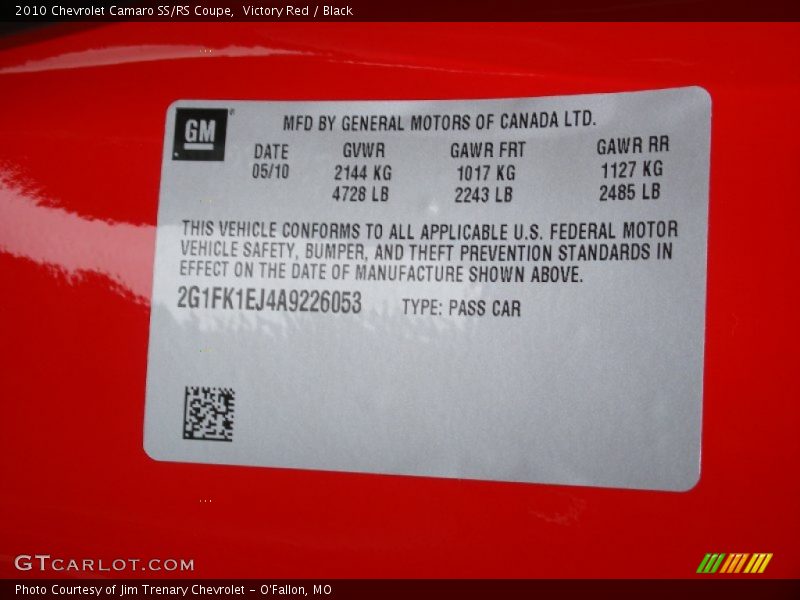 Victory Red / Black 2010 Chevrolet Camaro SS/RS Coupe
