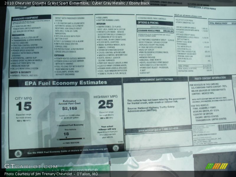  2010 Corvette Grand Sport Convertible Window Sticker