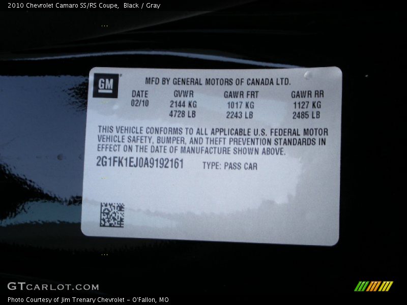 Black / Gray 2010 Chevrolet Camaro SS/RS Coupe