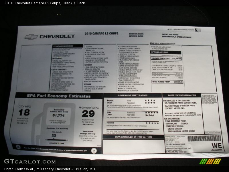 Black / Black 2010 Chevrolet Camaro LS Coupe