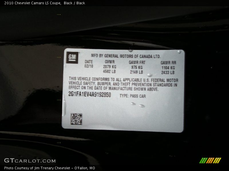 Black / Black 2010 Chevrolet Camaro LS Coupe
