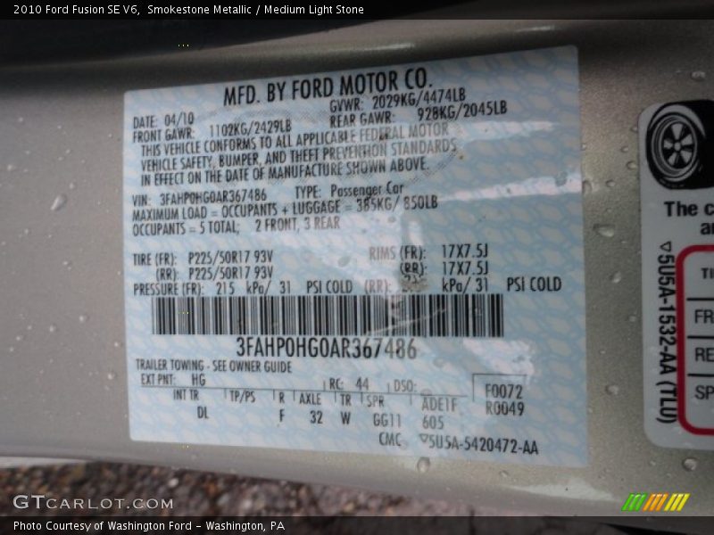Smokestone Metallic / Medium Light Stone 2010 Ford Fusion SE V6