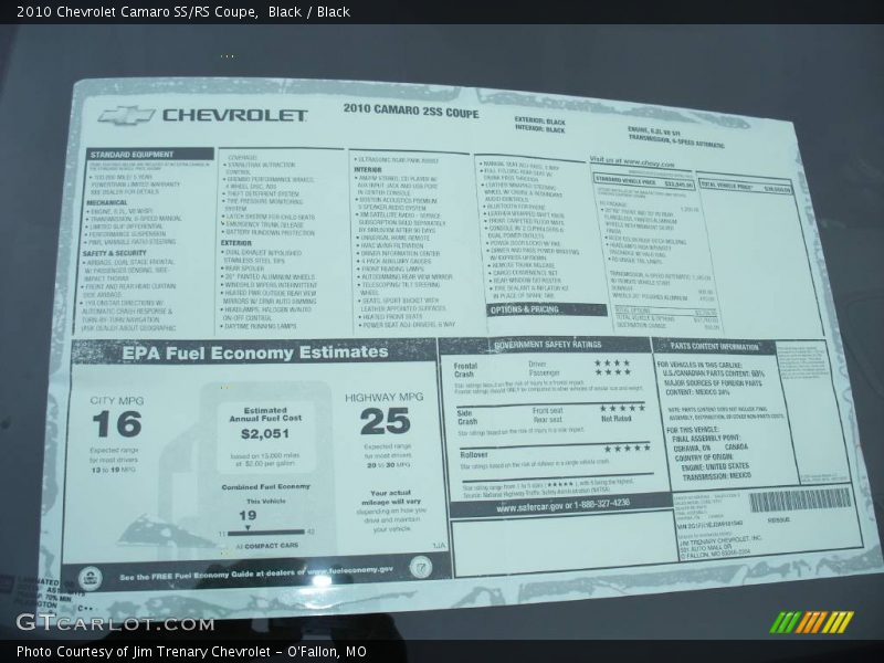  2010 Camaro SS/RS Coupe Window Sticker