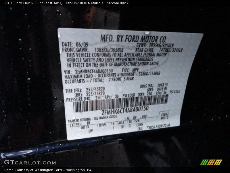 2010 Flex SEL EcoBoost AWD Dark Ink Blue Metallic Color Code DI