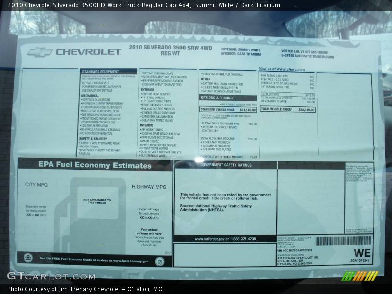 Summit White / Dark Titanium 2010 Chevrolet Silverado 3500HD Work Truck Regular Cab 4x4