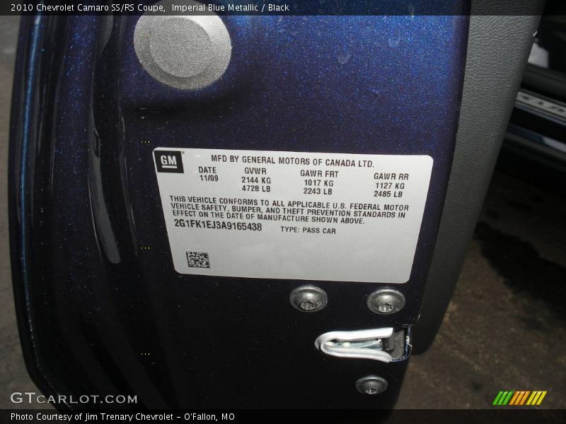 Imperial Blue Metallic / Black 2010 Chevrolet Camaro SS/RS Coupe