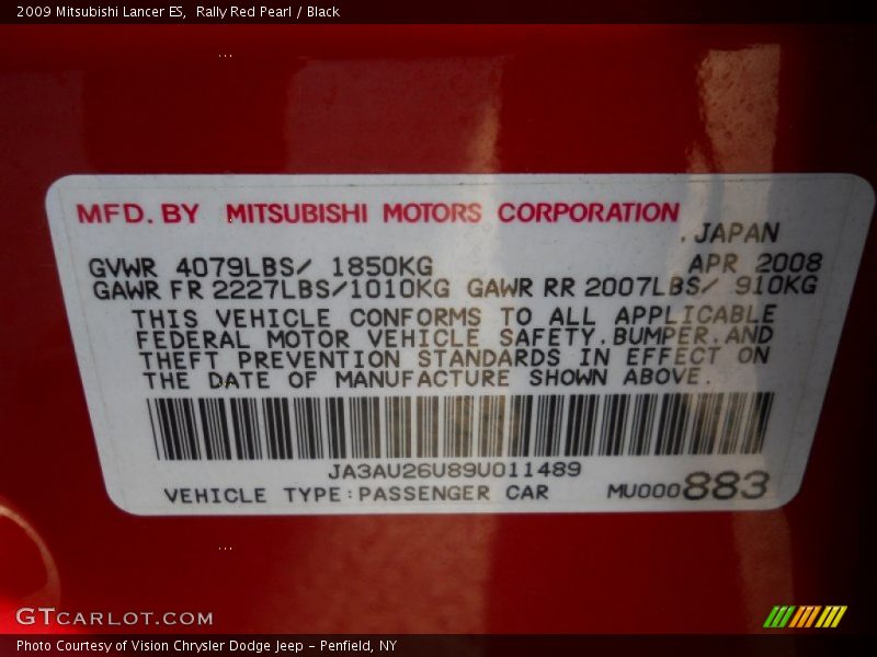 Rally Red Pearl / Black 2009 Mitsubishi Lancer ES