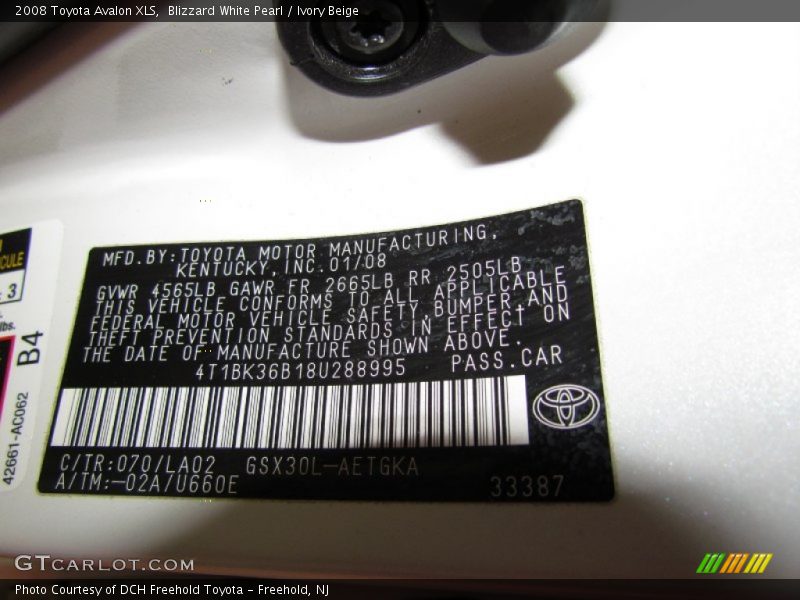 Blizzard White Pearl / Ivory Beige 2008 Toyota Avalon XLS