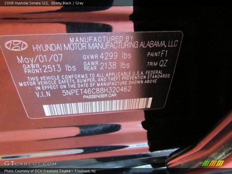 Ebony Black / Gray 2008 Hyundai Sonata GLS