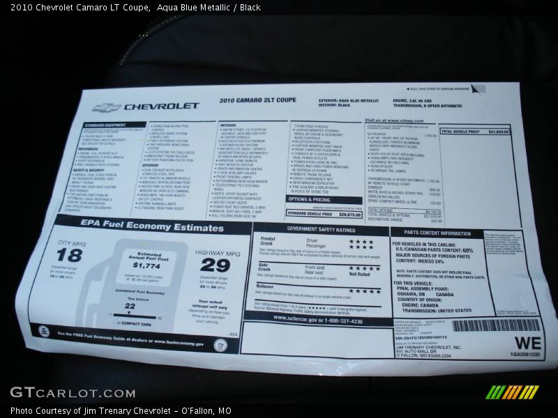 Aqua Blue Metallic / Black 2010 Chevrolet Camaro LT Coupe