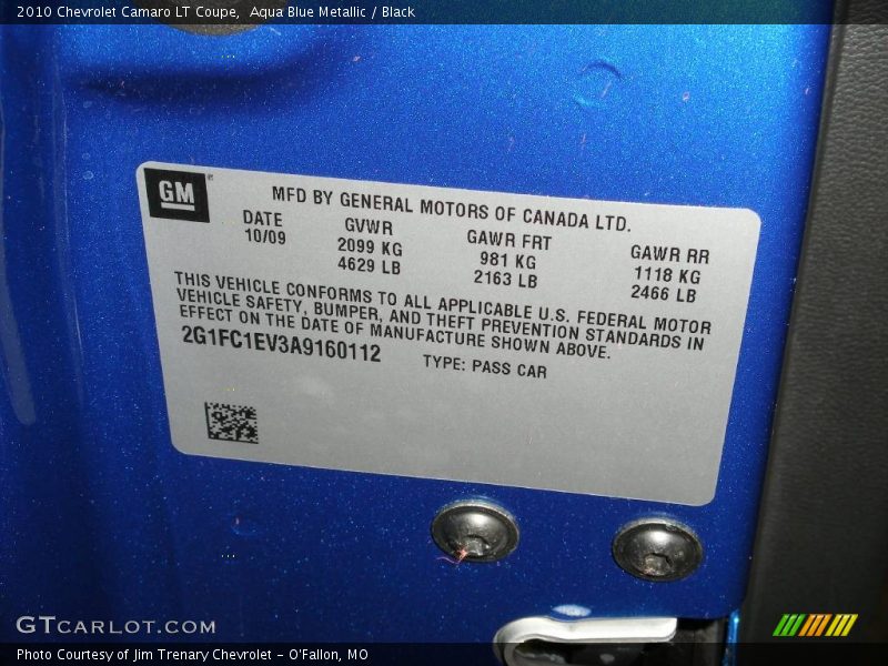 Aqua Blue Metallic / Black 2010 Chevrolet Camaro LT Coupe