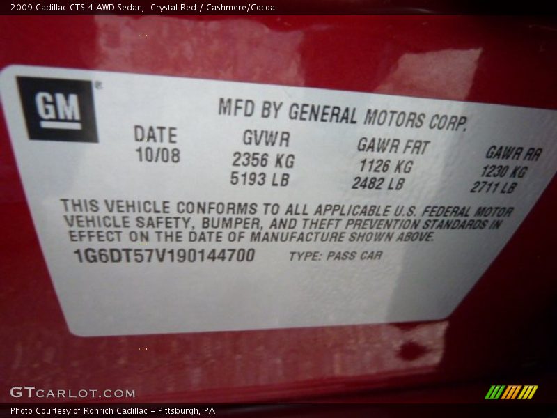 Crystal Red / Cashmere/Cocoa 2009 Cadillac CTS 4 AWD Sedan