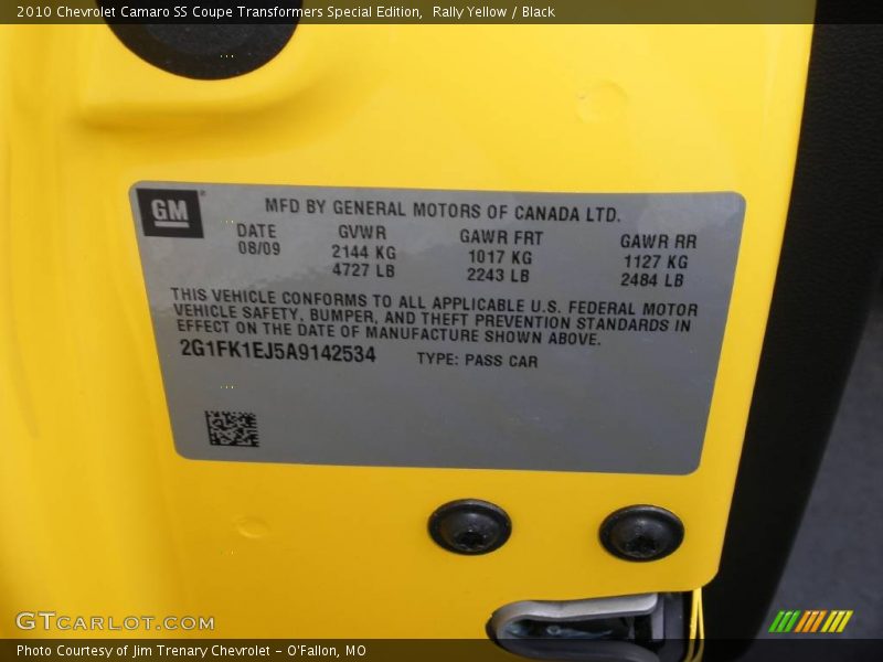 Rally Yellow / Black 2010 Chevrolet Camaro SS Coupe Transformers Special Edition