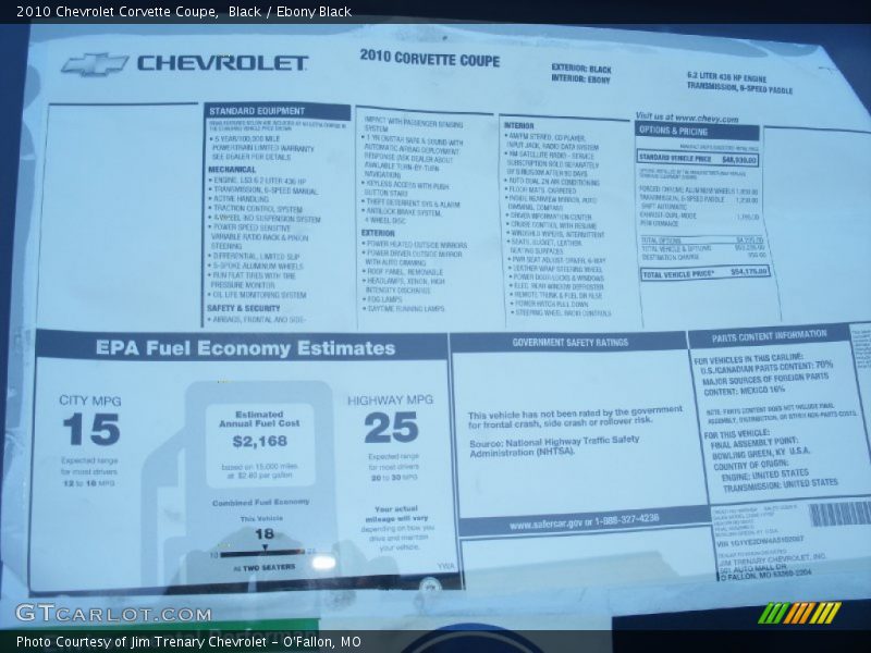  2010 Corvette Coupe Window Sticker