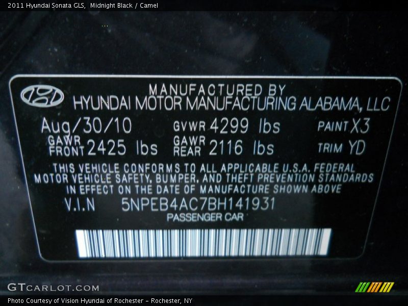 Midnight Black / Camel 2011 Hyundai Sonata GLS