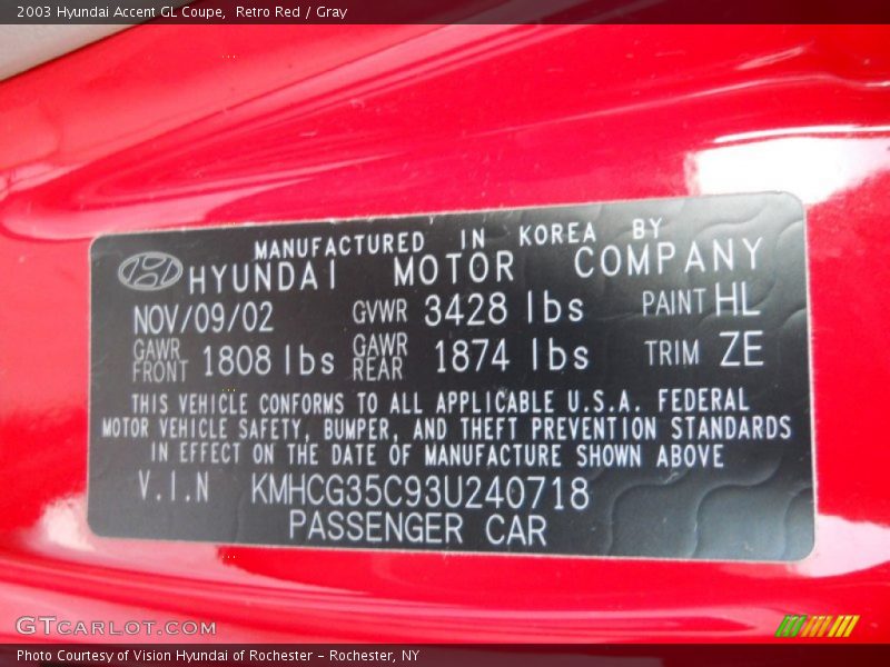 Retro Red / Gray 2003 Hyundai Accent GL Coupe