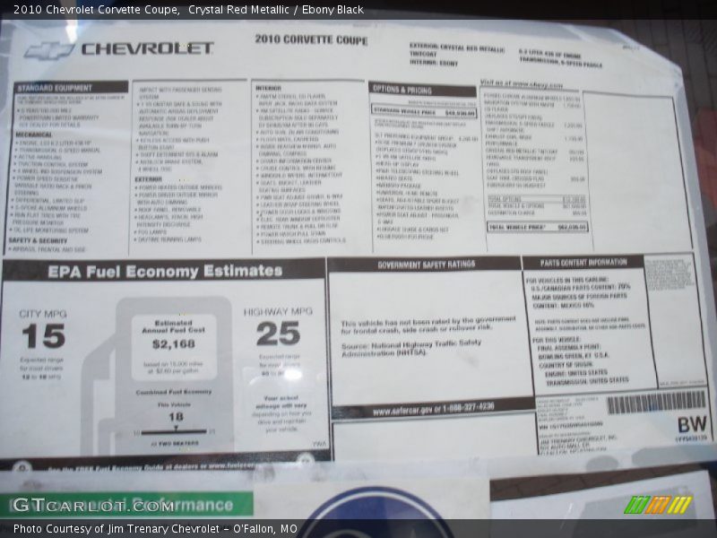  2010 Corvette Coupe Window Sticker