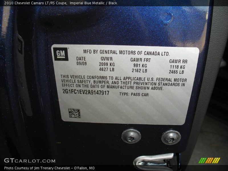 Imperial Blue Metallic / Black 2010 Chevrolet Camaro LT/RS Coupe