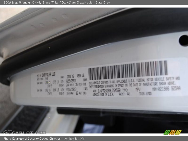 Stone White / Dark Slate Gray/Medium Slate Gray 2009 Jeep Wrangler X 4x4
