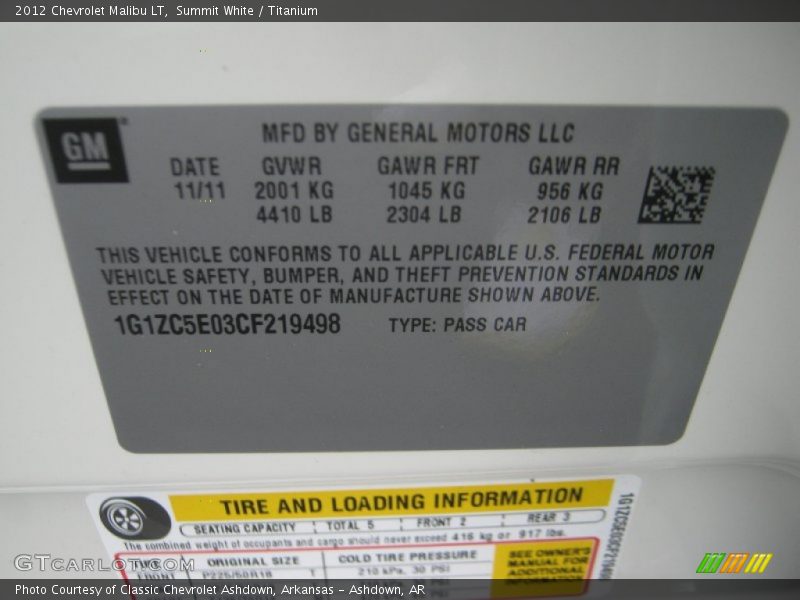 Summit White / Titanium 2012 Chevrolet Malibu LT
