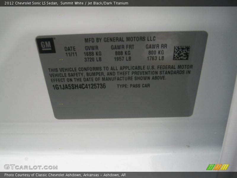 Summit White / Jet Black/Dark Titanium 2012 Chevrolet Sonic LS Sedan