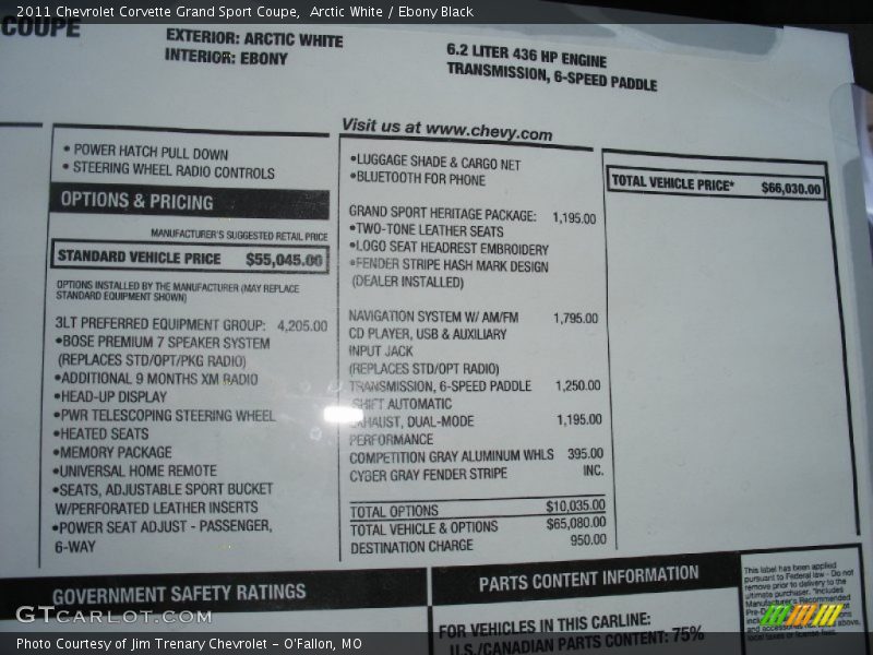  2011 Corvette Grand Sport Coupe Window Sticker