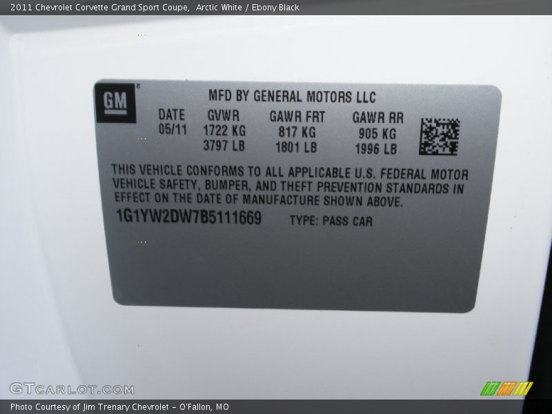 Arctic White / Ebony Black 2011 Chevrolet Corvette Grand Sport Coupe