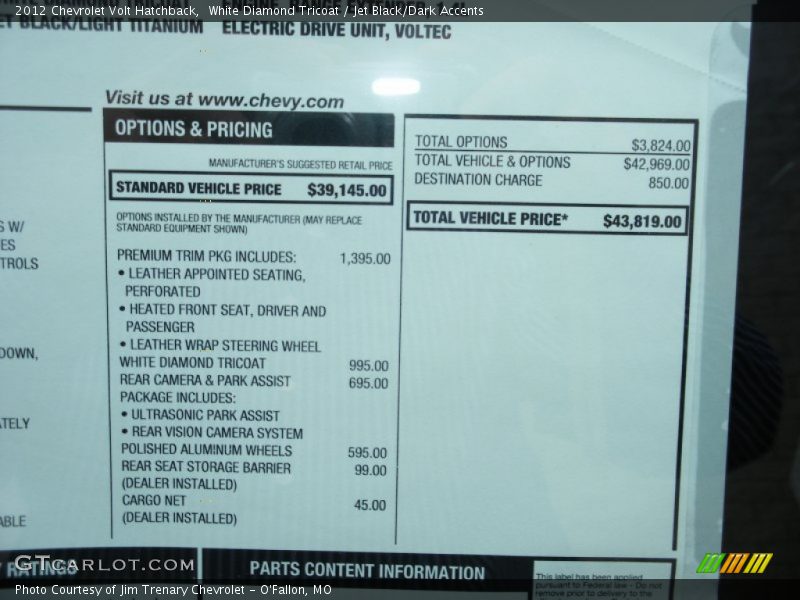  2012 Volt Hatchback Window Sticker