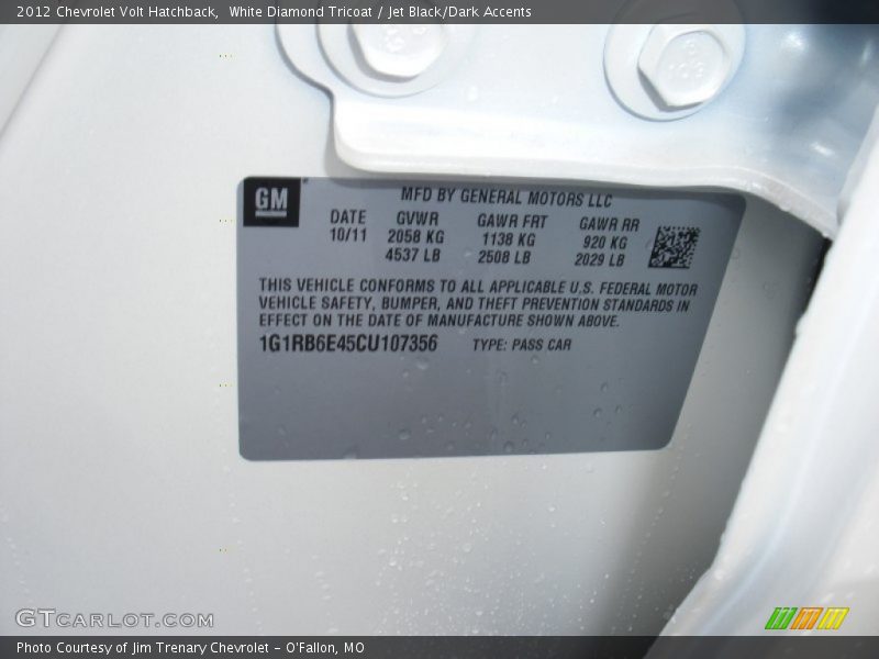 White Diamond Tricoat / Jet Black/Dark Accents 2012 Chevrolet Volt Hatchback