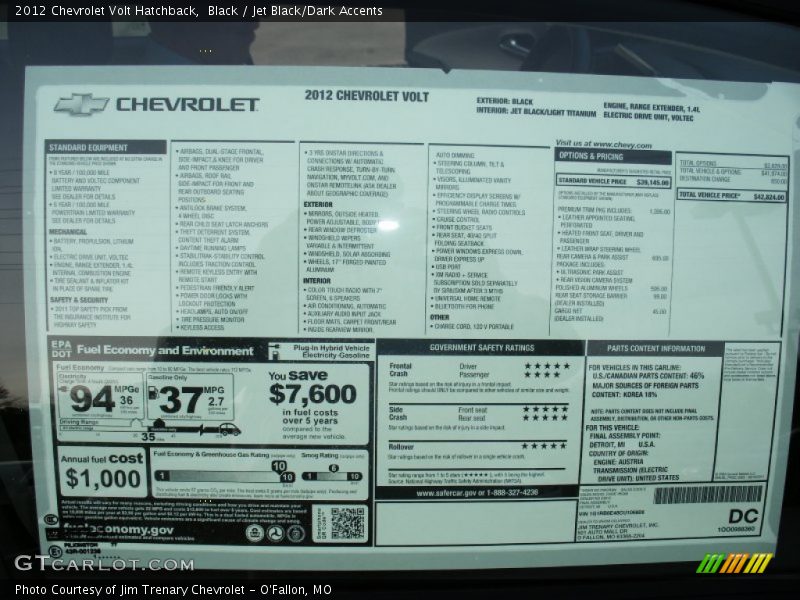  2012 Volt Hatchback Window Sticker